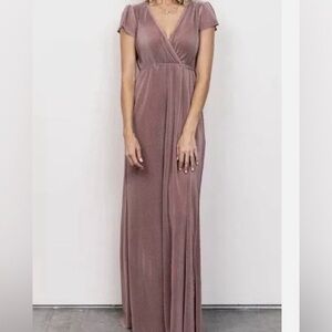 Baltic Born Pink Flutter Sleeve V-Neck Athena Gown pleated women xsmall formal